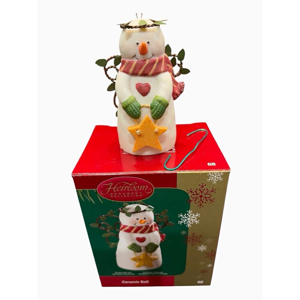 Heirloom Ornament Collection Ceramic Snowman Bell Christmas Ornament w/ Box